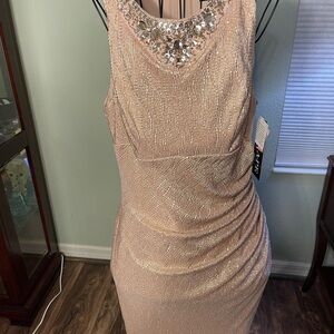 Xscape Shimmering Embellished Dress in Cream